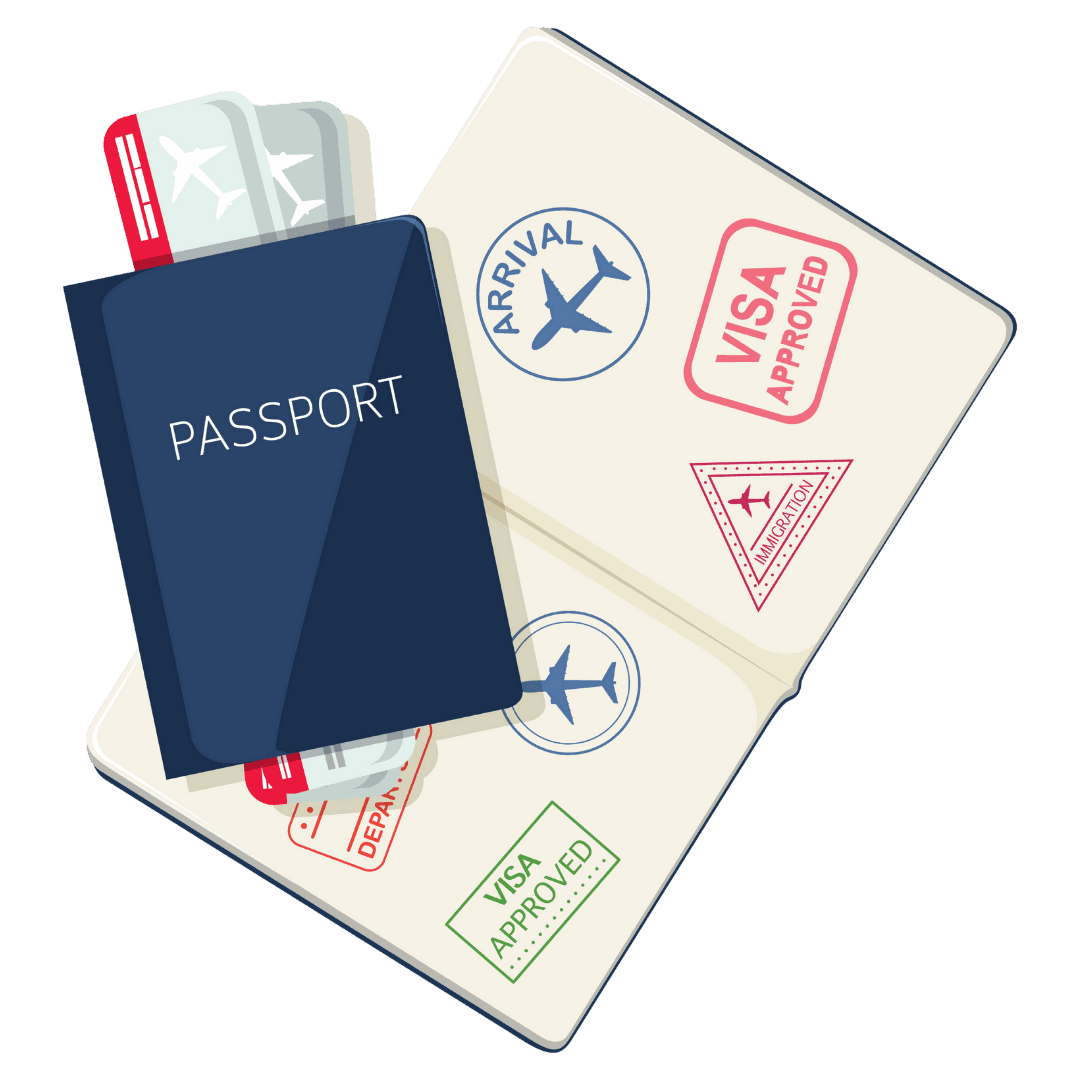 Visa processing with passport and stamps